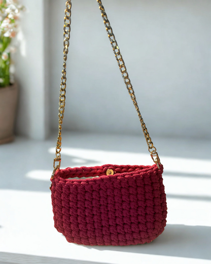 Detailaufnahme handgehäkelte Baumwolltasche – strukturierte Häkeltasche Mini pink