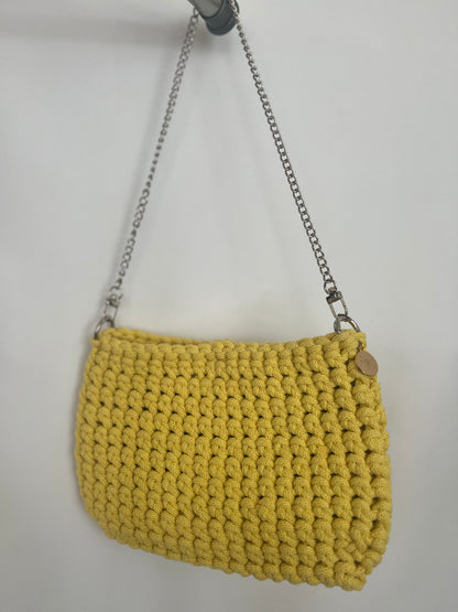 handgemachte Häkeltasche aus Baumwolle in gelb – frische mittelgroße Tasche