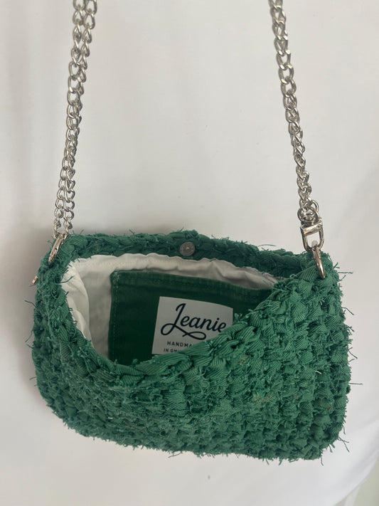 Jeanstasche handgemacht aus Upcycling Denim mit Baumwollfutter und Innentasche